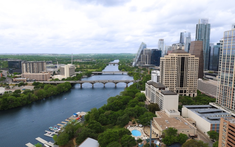 an aerial view of a city