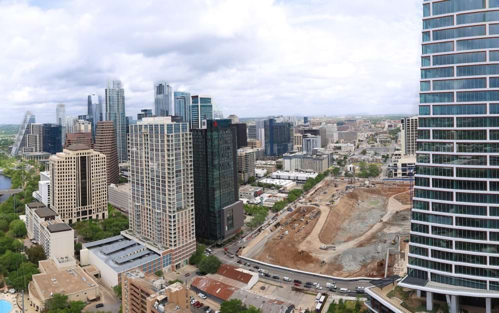 an aerial view of a city