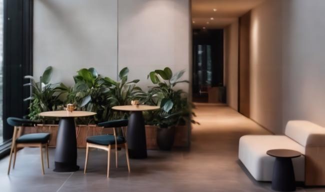 a room with a table and chairs