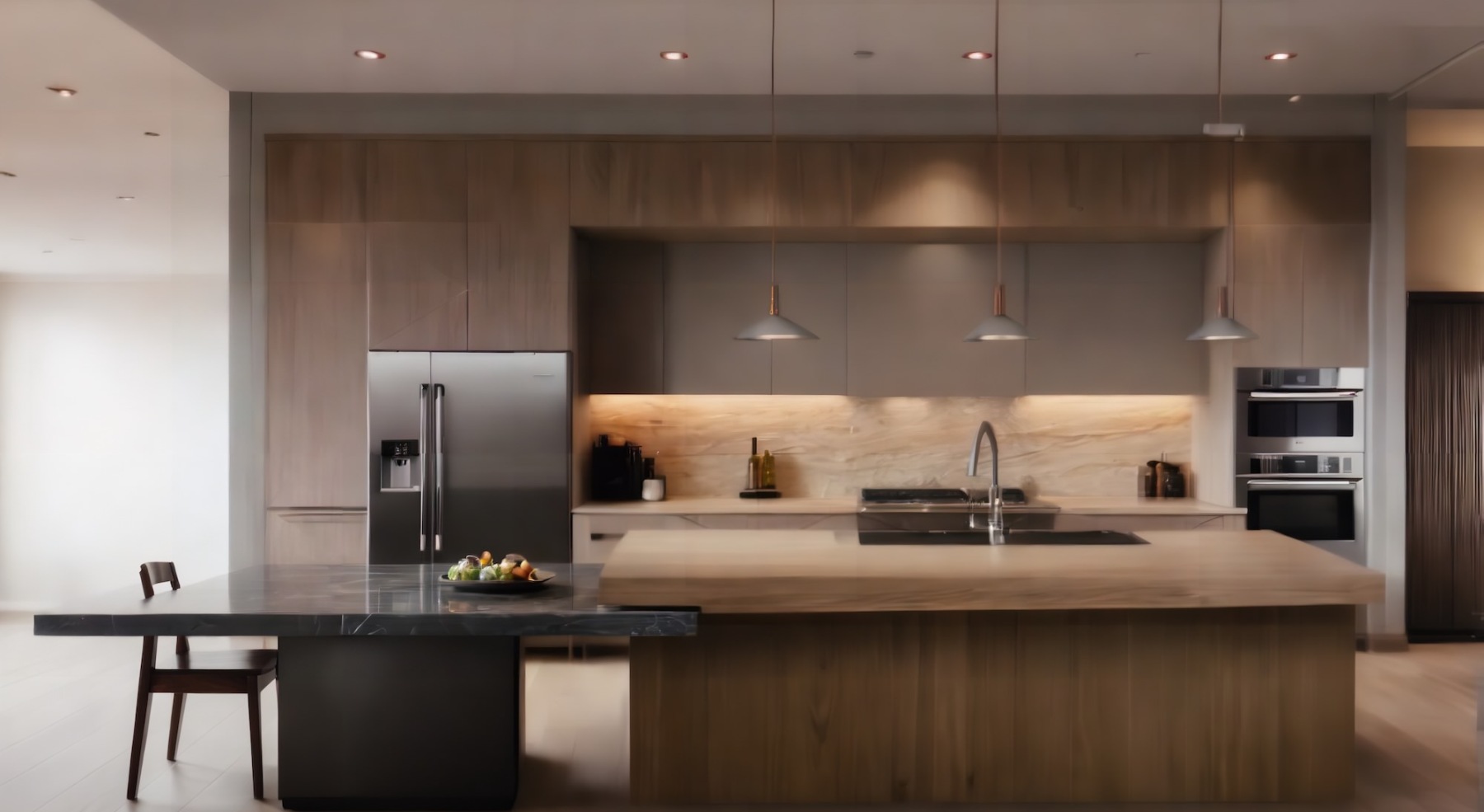 a kitchen with a large island