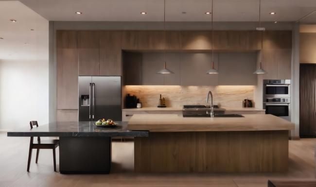 a kitchen with a large island