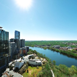 aerial of downtown city area