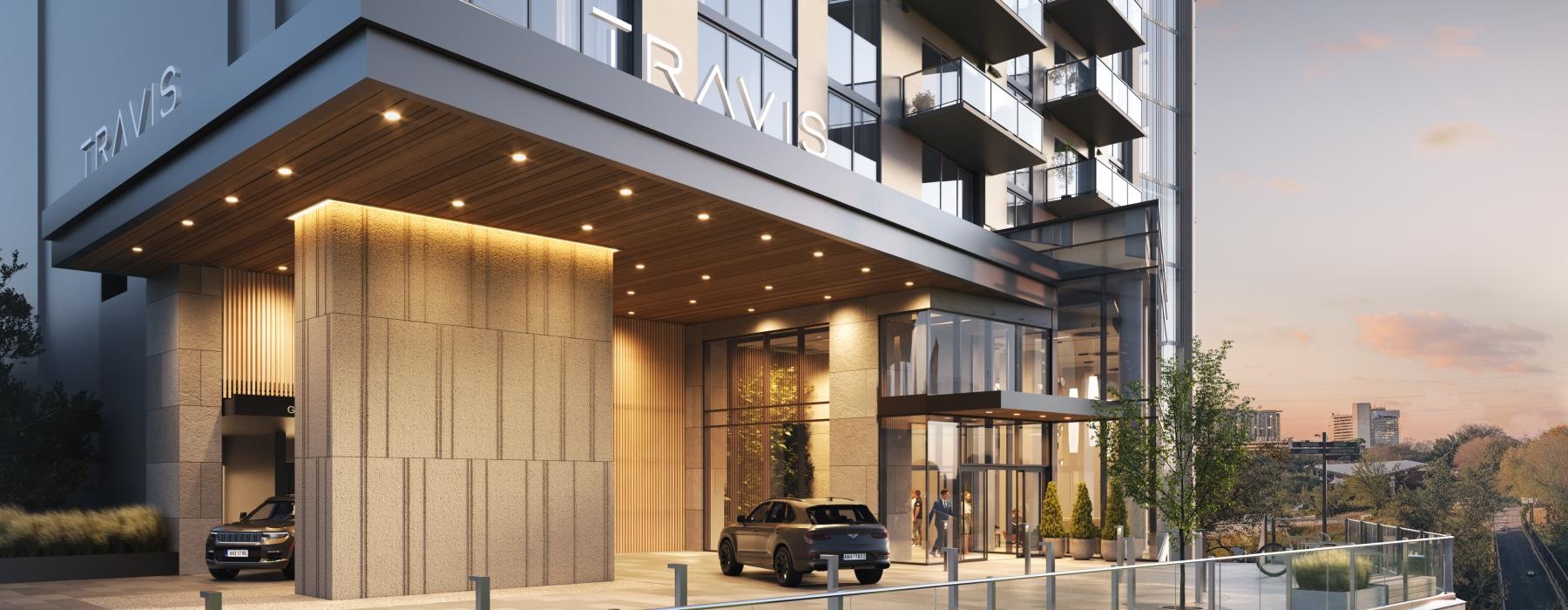 a building with cars parked outside